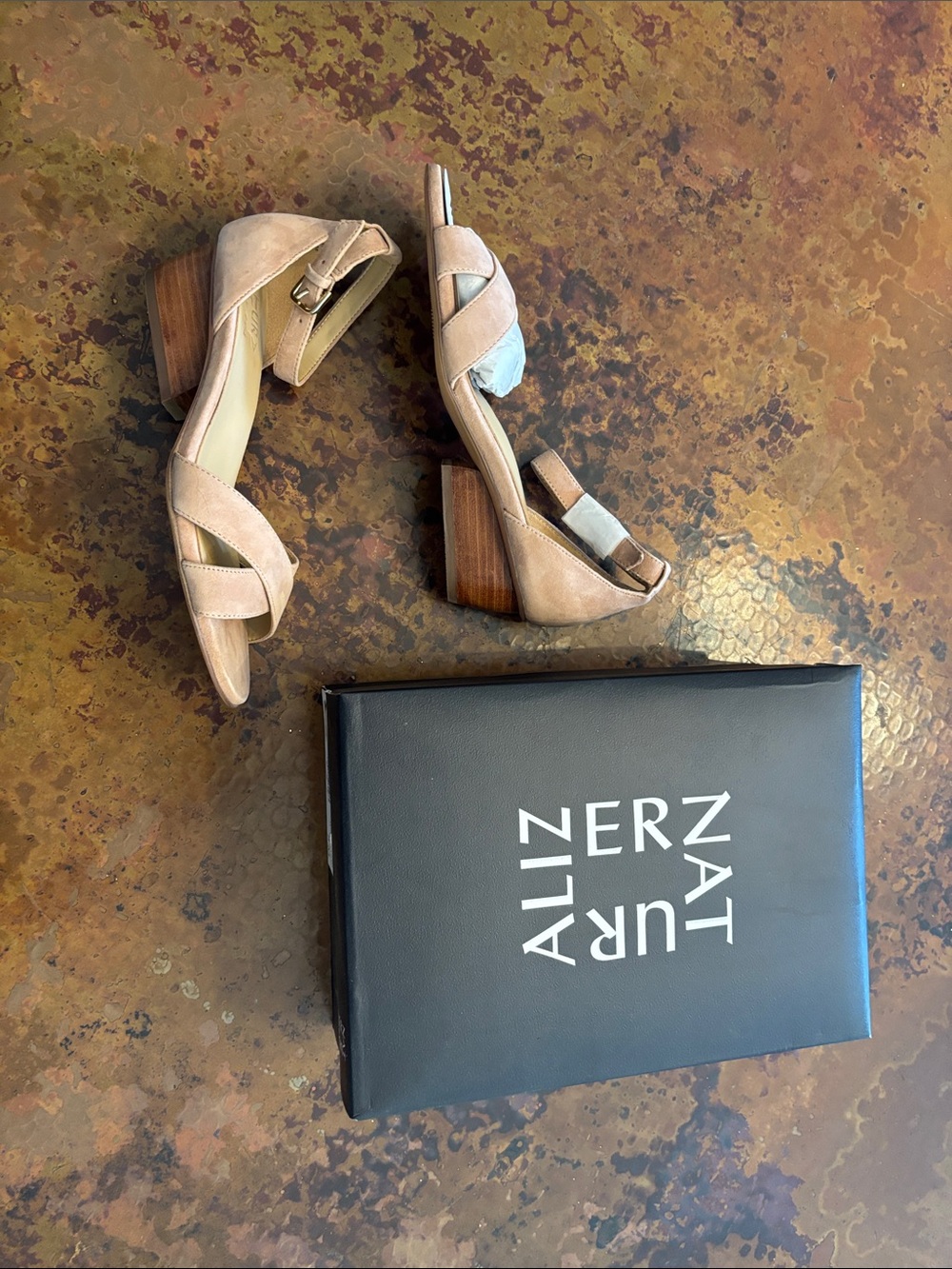 Naturalizer Tan Suede Block Heel Sandals with Crisscross Straps